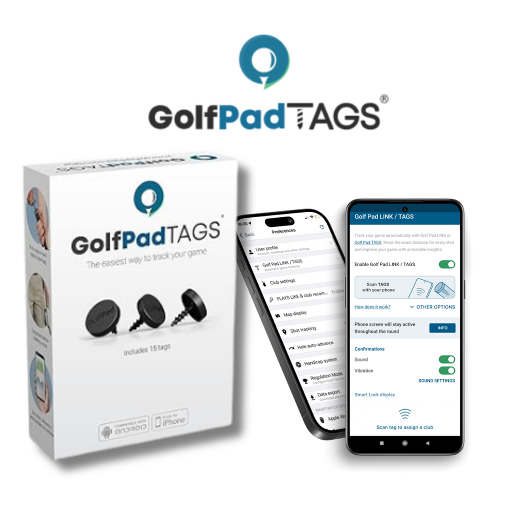 Golf Pad TAGS® Automatic golf shot tracking system for Android/Apple