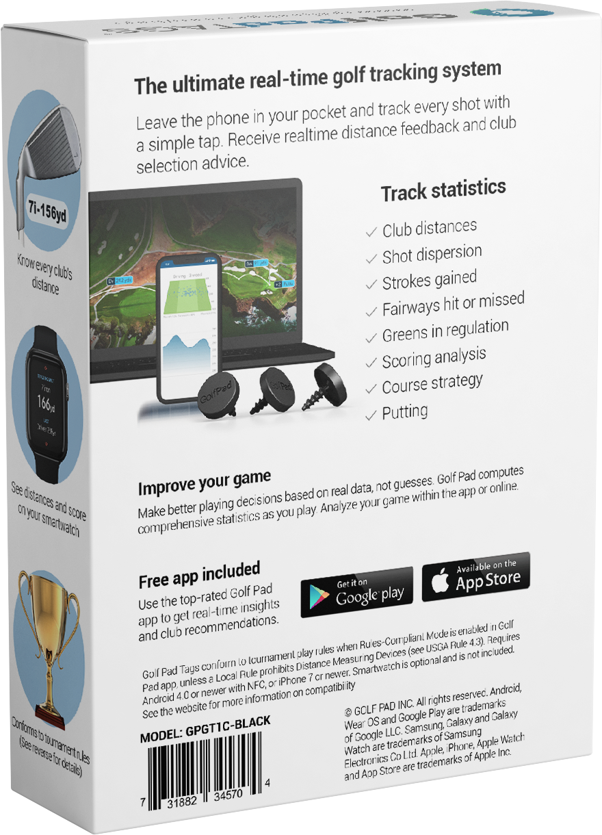 Golf Pad TAGS® Automatic golf shot tracking system for Android/Apple